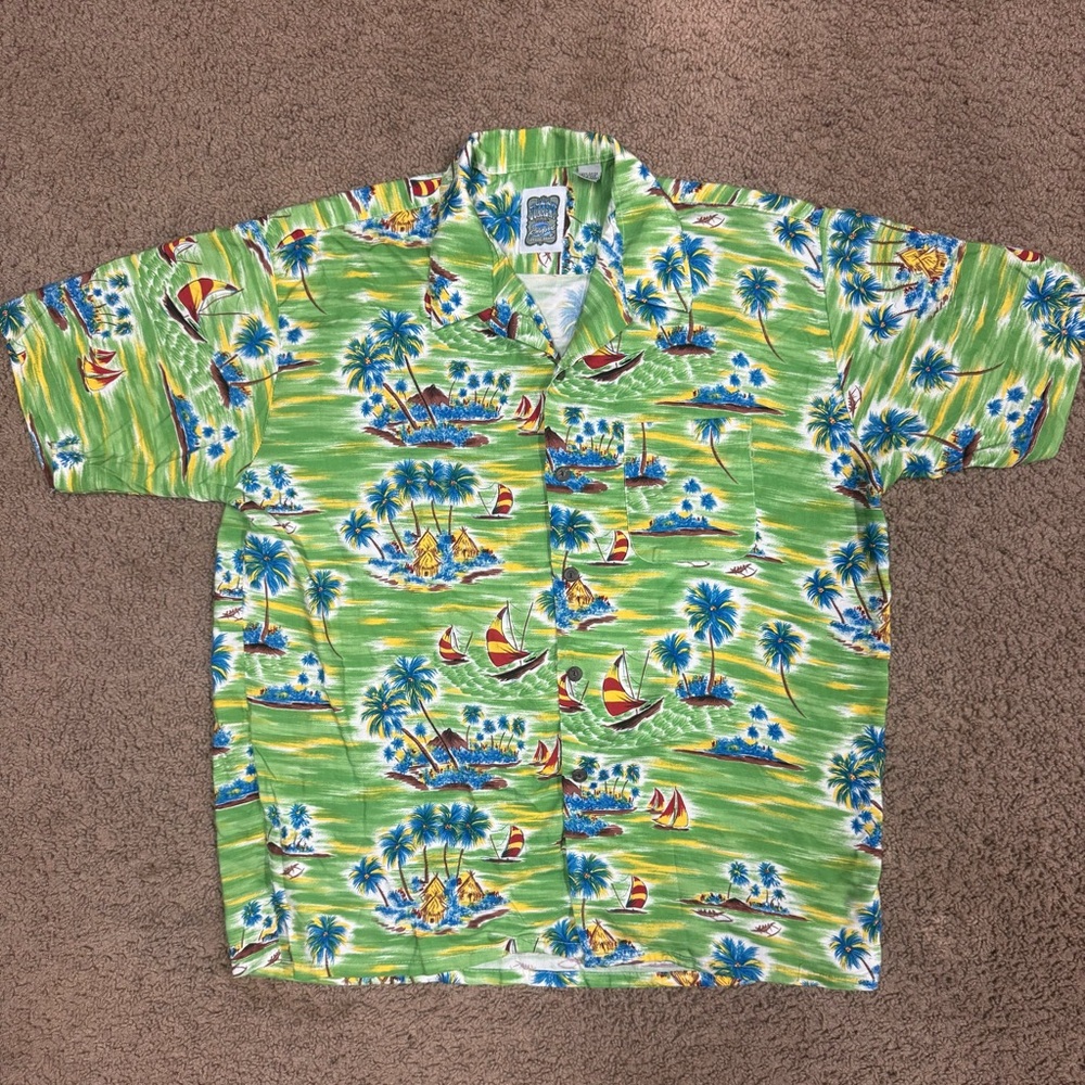 ocean current hawaiian shirt (sail Boat/ Palm Trees) Size XL